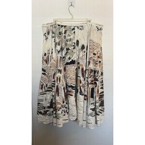 Monroe & Main  Plus 20W Cotton Flowy Scenic Print Tie Waist A-Line Midi Skirt